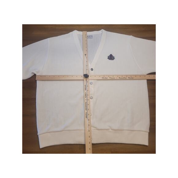 🧶 VTG IZOD 90s Grandpa Cardigan – Men’s XL – Ivory White Knit Sweater –USA Made - Picture 7 of 9